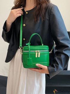 BirdinBag - Compact Stylish Handbag with Adjustable Strap Green Details, Bag Bag, Top Handle, Bucket Bag, Color Blocking, Pu Leather, 4 Inch, Adjustable Straps, Shoulder Strap