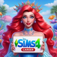 ariel from the little mermaid holding up a sign that says, the sims 4 career