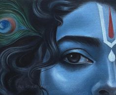 a close up of a painting of a person with blue paint on it's face