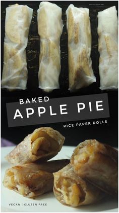 baked apple pie rice paper rolls on a plate