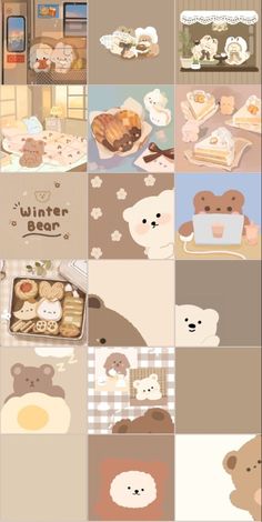 a collage of pictures with different animals and food items on them, including bread