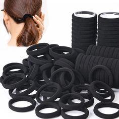 Durable and Elastic Material: This set of hair band ties are made of high elastic cotton which is very flexible, the hair tie is 1.5 inches in diameter and stretchable up to 8.5 inches. It stretches easily and recovers quickly to hold hair in place and tighten while working, exercising or playing. Hair Bands Set: The package contains 50 or 100 (depending on your selection) colorful elastic no crease ponytails, enough for your spare or replacement. This elastic thick hair tie is suitable for thic Plain Bathroom, Black Hair Band, Hair Accessories Ponytail, Tie For Women, Simple Hair, Hair Accessories Set, Bathroom Size, Casual Hairstyles, Elastic Hair Ties