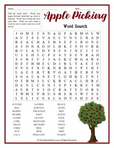 an apple picking word search is shown