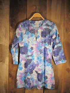 Tunic Lavender Flowers – Girl Intuitive Fitted Cotton V-neck Tunic, Printed Blue Tunic For Spring, Floral Print V-neck Summer Tunic, Blue V-neck Tunic For Spring, Printed V-neck Tunic, Blue Floral Print Long Sleeve Tunic, Casual Blue Floral Print Tunic, Blue Fitted Tunic For Summer, Fitted Blue Tunic For Summer