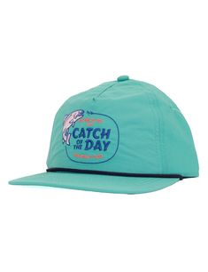 PT Rope Hat Catch of the Day Green 5-panel Snapback Hat For Beach, Green Flat Brim Snapback Hat For The Beach, Green Adjustable Flat Brim Snapback Hat, Green Adjustable Snapback Hat With Short Brim, Green Adjustable Snapback Hat, Green Snapback Hat With Short Brim For Outdoor, Green Vintage Snapback Hat With Short Brim, Green Adjustable Cap Sun Hat, Adjustable Green Sun Hat Cap