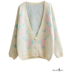 Floral Pattern V-Neck Single Breasted Long Sleeve Cardigan Spring Fashion Aesthetic, Oversize Sweater Pattern, Aesthetic Cardigan, Unique Cardigan, Flower Print Top, Cute Cardigans, Patterned Cardigans, Floral Cardigan, Cardigan Long