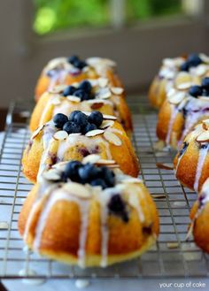 blueberry bundt cakes cooling on a rack