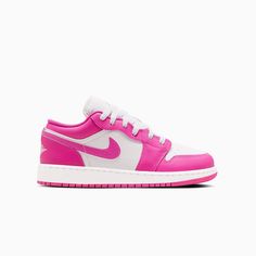 Shop Kid's Air Jordan 1 Low Grade School at Tops and Bottoms USA. Enjoy free shipping on All over the USA. Style: FV8486-600, Color: Fire Pink/White/Iris Whisper Lisa's Outfits, Logo Wings, Cazal Eyewear, Cdg Converse, Pink Iris, Jordan 1 Lows, Jordan Shop, Jordan Style, Jordan Sneaker