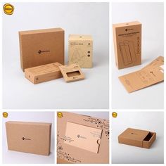 four different views of the inside and outside of boxes