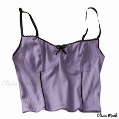 Olivia Mark - Color Block Knitted Camisole with Bow Tie Detail - Vintage Casual Top for Layering or Stylish Outerwear Purple Cotton Camisole Top, Purple Cotton Vest Top, Fitted Purple Cotton Camisole, Tops For Women 2023, Knitted Camisole, Tops For Summer, Y2k Tops, Ladies Gown, Cute Crop Tops