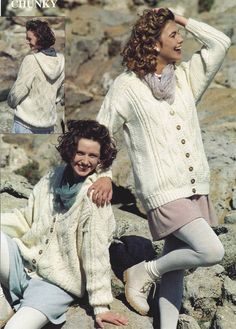 two women in sweaters and shorts sitting on rocks