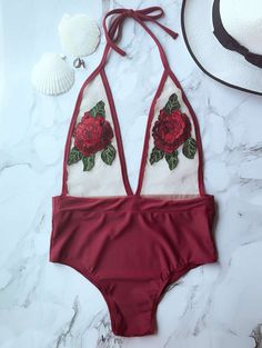 $17.99 Stereo Flower See Thru Swimwear - BURGUNDY S Swimwear One Piece, Trendy Swimwear, Swimwear Online, Looks Style, One Piece Swimwear, Look Cool, Body Types, Bathing Suit