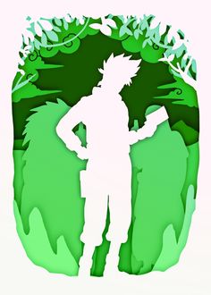 the silhouette of a man standing in front of a green circle with leaves on it