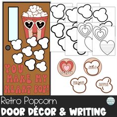 a door decorated with hearts and popcorn for valentine's day crafting activity set