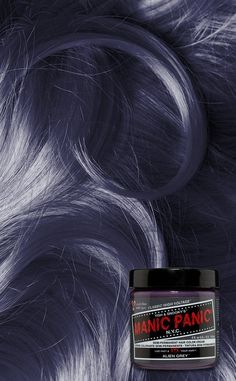 Manic Panic - Alien Grey High Voltage Classic Cream Hair Dye. A true slate grey semi-permanent hair colour. Alien Grey without leaning too blue or yellow, strikes a perfect balance for those who want a perfect grey mane. Best suits: Pale blonde or hair that has been pre-lightened (Level 9-10). 100% vegan. Smoky Grey Hair, Level 10 Blonde, Lightening Hair, Manic Panic Hair Color, Purple Grey Hair, Manic Panic Hair, Pastel Purple Hair, Unicorn Hair Color, Green Hair Dye