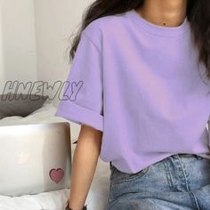 Hnewly Short Sleeve T - Shirts Women Summer Embroidery Loose Korean Style Simple All - Match Trendy Trendy Purple Short Sleeve Shirt, Casual Purple T-shirt For Everyday, Cute Purple Short Sleeve T-shirt, Summer Purple Relaxed Fit T-shirt, Trendy Lavender Short Sleeve T-shirt, Causal Chic, Trendy Summer Fits, Winter Turtleneck, Womens Ripped Jeans