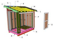 the plans for a small shed are shown in three different colors and sizes, including one with