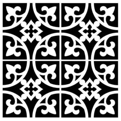 a black and white pattern with an ornate design on it's side, in the middle