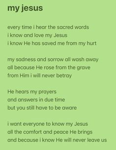 a poem written in green with the words jesus on it