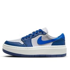 Women's Jordan 1 Elevate Low French Blue/Sport Blue Size: 5.5.  Gender: female.  Age Group: adult. Jordan 1 Elevate Low, White And Gold Shoes, Jordan 1 Elevate, Jordan 1 Low White, Gymnastics Shoes, 95 Nike, Jordan 1 High Og, Jordans Women, Womens Jordans