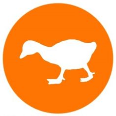 an orange circle with a white silhouette of a horse on it's legs and feet