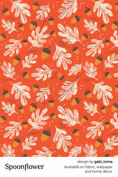 an orange background with leaves and acorns