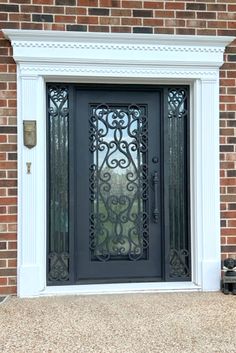 Exterior Single Door with Luxury Scrollwork and Two Sidelights Wrought Iron Doors Front Entrances, Wrought Iron Front Door, Bedroom Design Styles, Iron Front Door, Safety Door, Double Front Doors