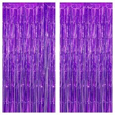 purple tinsel fringe curtain on white background