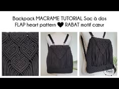 the back side of a black crochet bag with two pictures of it, one showing