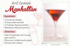 the manhattan cocktail recipe is shown here