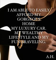 a woman wearing a black shirt and gold necklace with the words i am able to easily afi