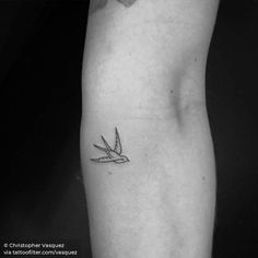 a black and white photo of a person's arm with a bird tattoo on it