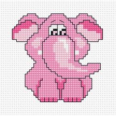 a cross stitch pattern of a pink dog with big ears and tail, sitting in front of a white background