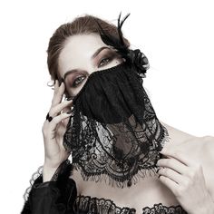 Women's Lace Veil Face Mask With Filter / Elegant Ladies Black Mack With Detachable Flower & Feather - HARD’N’HEAVY Eyelash Lace Veil, Vampire Fashion, Y2k Aesthetic Fashion, Mode Hippie