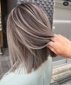 Short Ashy Brown Hair Balayage, Short Grey Balayage Hair, Dark Light Hair Color, Dark Grey Blonde Hair, Caramel Ash Brown Hair, Ash Blonde And Purple Hair, Ash Blonde Highlights Straight Hair, Dark Blonde Bob With Highlights, Balayage Hair Grey Ash Blonde