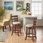 two bar stools sitting next to each other in front of a white counter top