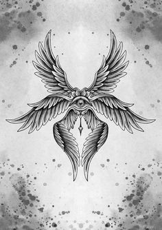 a black and white drawing of two wings