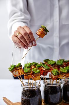 Wedding Catering NYC | Food | Pier Sixty Fish Catering Ideas, Diy Canapes Wedding, Dinner On A Stick, Finger Food Presentation Ideas, Modern Finger Food, Late Night Appetizers Parties Food, Vegan Canapes Ideas, Event Food Ideas Catering