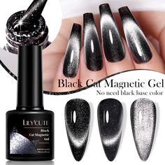 LILYCUTE 7ml Black Cat Magnetic Gel Soak Off UV LED Nail Arts Varnish Color Gel Gel Remover, Winter Manicure, Crystal Cat, Gel Polish Nail Art, Semi Permanente, Magnetic Nails, Glitter Gel Nails, Uv Gel Nail Polish, Nail Art Gel