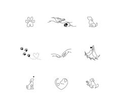 several different types of animals and their tracks on a white background, including one with a dog's paw