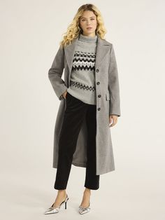 Free Assembly Women’s Faux Wool Long Coat, Sizes XS-XXXL - Walmart.com Wool Long Coat, Short Puffer Jacket, Pea Coats Women, Long Wool Coat, Grey Outfit, Sleek Fashion, Wool Plaid, Heather Black, Wool Fabric