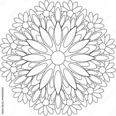 a flower that is in the middle of a coloring page with black and white lines