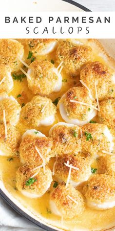 Baked Scallops with Parmesan Crust Easy Scallop Recipes, Fish Recipes Baked, Pork Chop Recipes Baked, Gourmet Dinner, Sea Scallops, Garlic Mashed Potatoes, Garlic Mashed