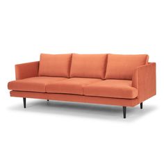 Denmark 3 Seater Fabric Sofa - Dusty Orange with Black Legs LC2865-FA Room Scandinavian, Buy Living Room Furniture, Dusty Orange, Mcm Furniture, Lounge Suites, Living Room Scandinavian, Sofa Frame, Lounge Seating, Orange Fabric