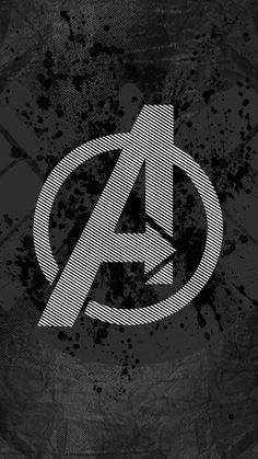 the avengers logo is shown on a black background with white lines and grungy paint