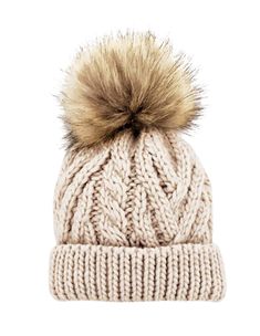 Oatmeal Pom Pom Knitted Beanie Hat - CovetedThings Knitted Beanie Hat, Newborn Hat, Knitted Beanie, Faux Fur Pom Pom, Knit Beanie Hat, Fur Pom Pom, Beanie Hat, Knit Beanie, Beanie Hats