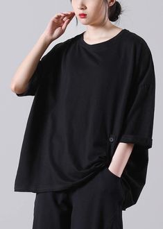 Stylish Black O-Neck Cotton Top Summer - SooLinen Comfortable Room, Summer Black, Top Summer, Summer Fabrics, Cup Size, White Summer, Cotton Top, Summer Tops, Cotton Tops