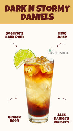 Dark n Stormy Daniels Lime Cocktails, Dark Rum Cocktails, Rum Cocktails Easy, Cocktails Made With Rum, Dark N Stormy Cocktail, Beer Cocktail Recipes, Ginger Beer Cocktail, Bartender Drinks Recipes