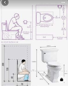 an image of a person sitting on a toilet in front of a drawing and measurements