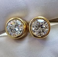 2.20 Ct Round Cut Moissanite Bezel Set Stud Earrings, 10k Solid Gold Screw Back Stud, 7 mm Round Cut Bezel Set Earrings, Brides Gift For Her Bezel Set Earrings, Special Gifts For Her, Solitaire Setting, Solitaire Earrings, Bride Earrings, Set Earrings, Solitaire Studs, Yellow Gold Earring, Screw Back Earrings